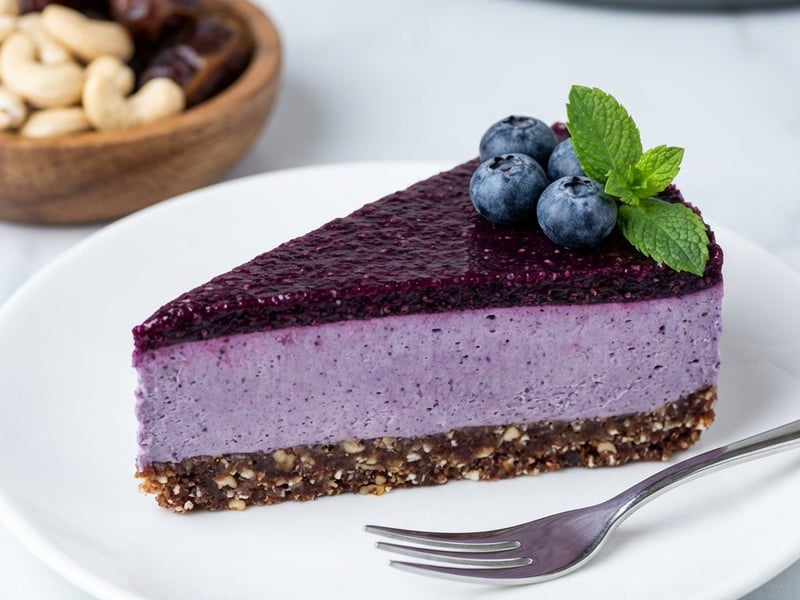 Cheesecake cu afine fără coacere și semințe de chia