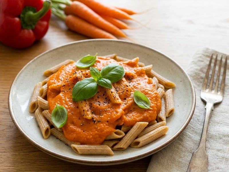 Paste integrale cu sos cremos de legume coapte