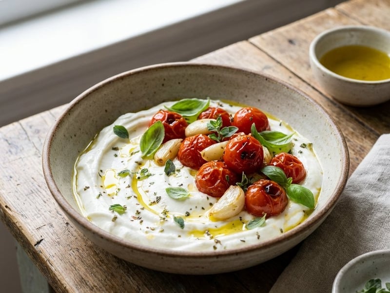 Roasted Cherry Tomatoes with Greek Yogurt | Healthy and Quick Snack