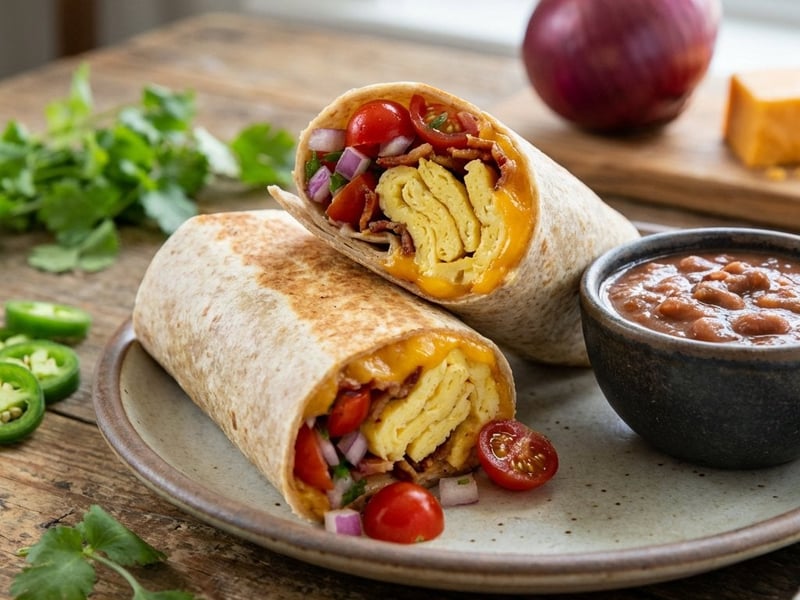 Breakfast Burrito with Bacon and Cheddar