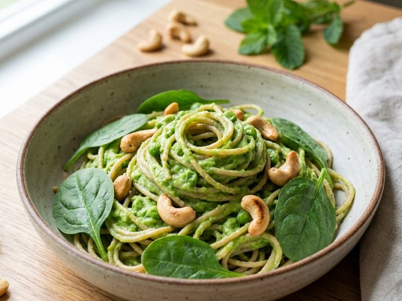 Pasta with peas and cashews