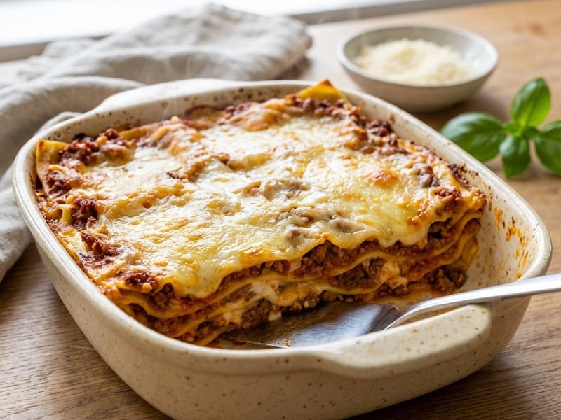 Lasagna cu carne de vită și legume proaspete