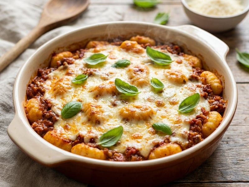 Gnocchi Bolognese la cuptor cu mozzarella