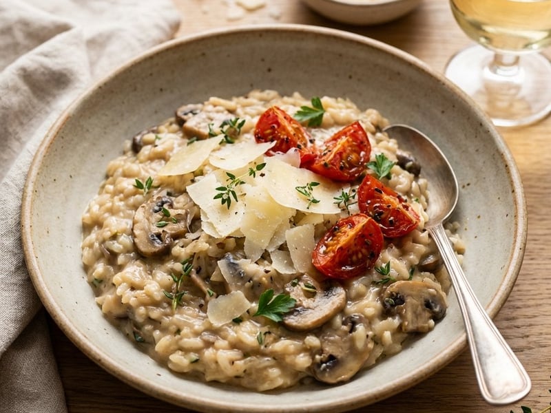 Risotto cremos cu ciuperci și parmezan