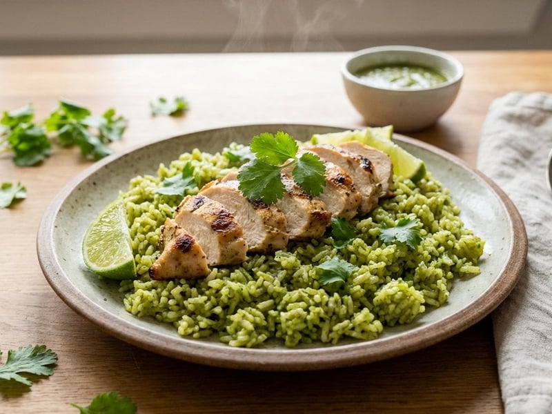 Mexican Arroz Verde Rice with Chicken Breast
