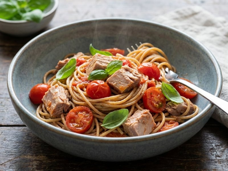 Pasta with tuna and cherry tomatoes