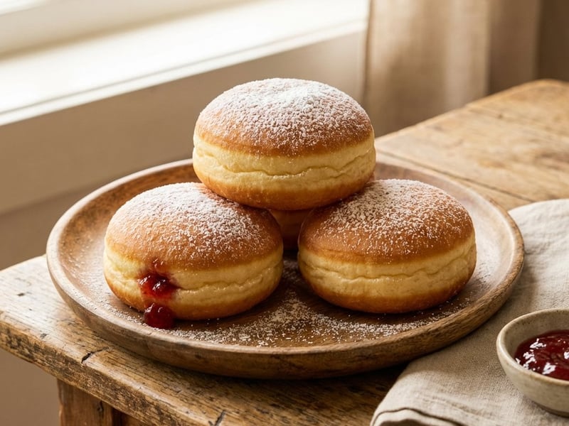 Gogoși austriece la cuptor (Krapfen) cu gem de căpșuni și chia