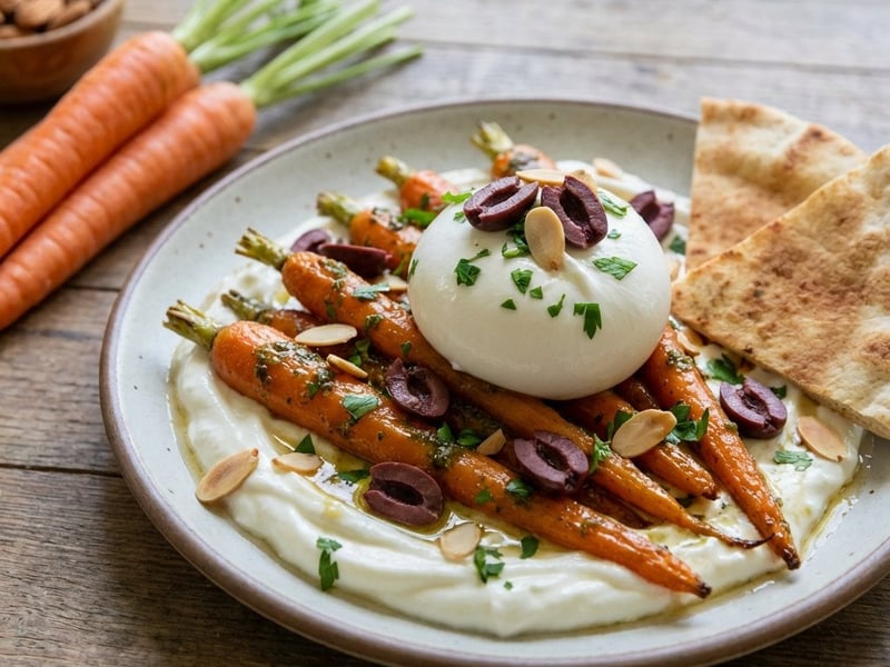 Roasted Carrots with Burrata and Basil Pesto