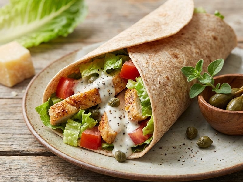 Wrap Caesar cu pui și dressing de iaurt