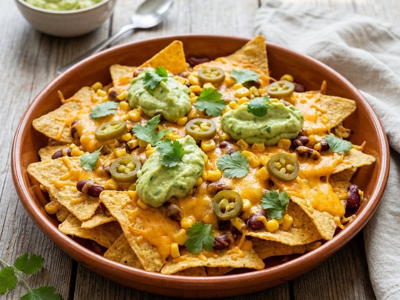 Platou de nachos la cuptor cu dip de avocado și fasole