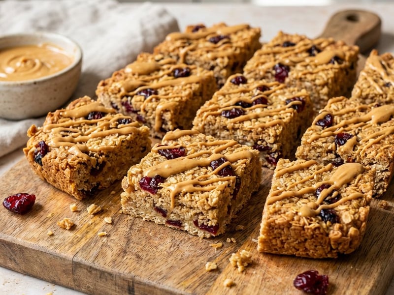 Oat bars with cranberries and peanut butter (Flapjack)