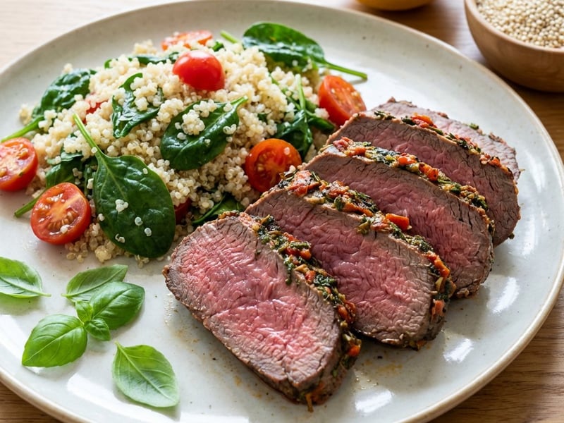 Beef Steak with Quinoa and Spinach