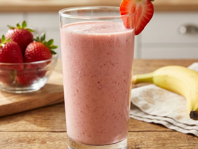 Smoothie cu căpșuni, banane și kefir