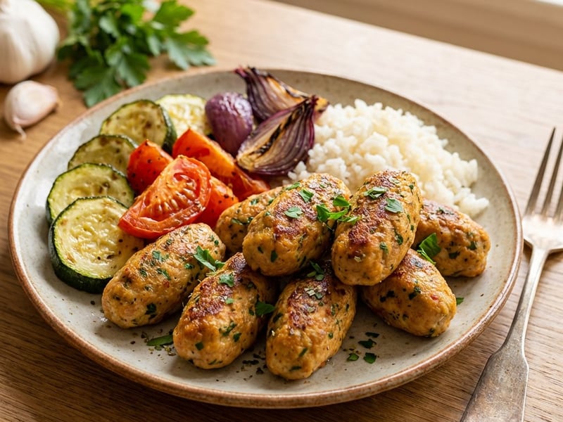 Turkey Kofta with Roasted Vegetables and Natural Rice