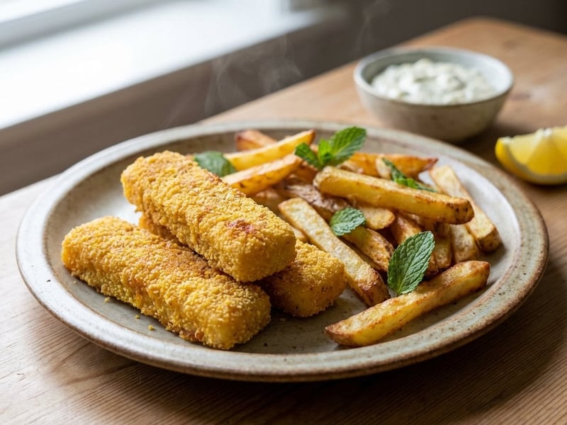 Cod Fish Fingers with Mint-Flavored Potatoes