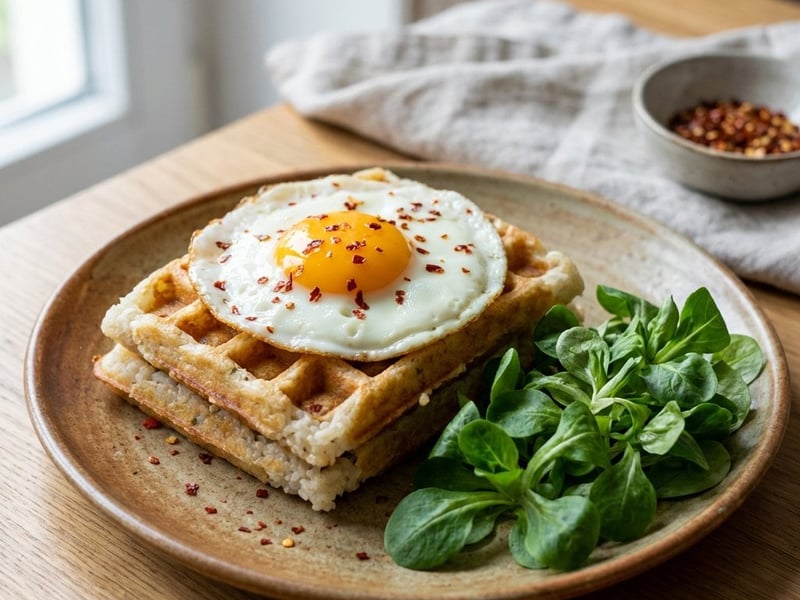 Rice waffle sandwich with fried egg