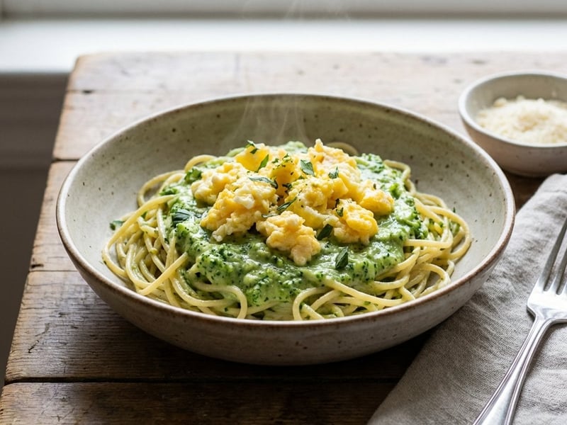 Pasta with broccoli and egg sauce (gluten-free)