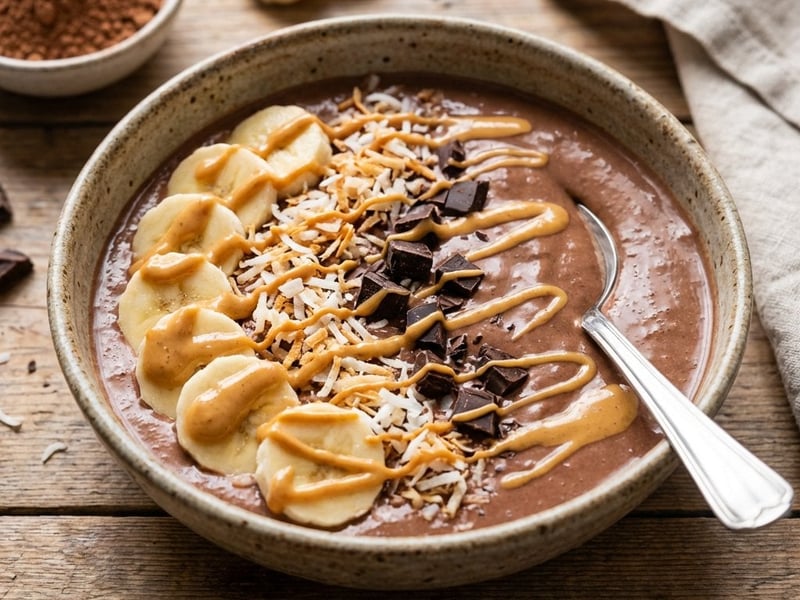 Smoothie bowl cu cacao și banane