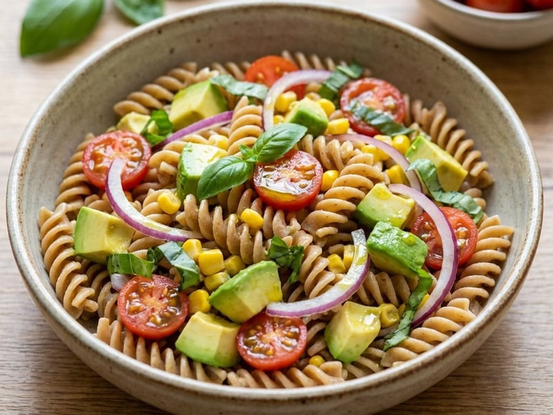 Fresh Pasta Salad with Avocado and Corn