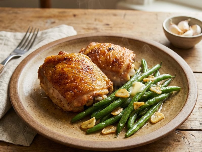 Chicken thighs with garlic green beans and butter