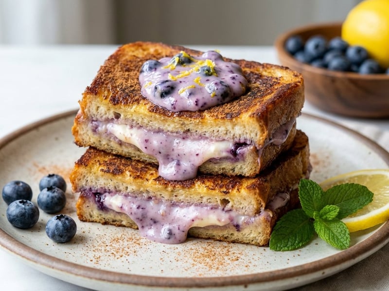 Toast francez umplut cu afine și lămâie