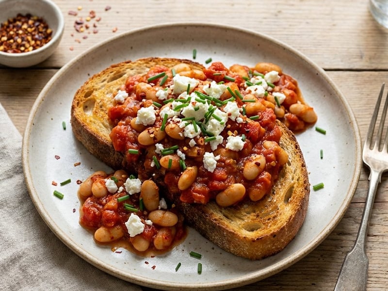 Spicy Breakfast Beans with Feta