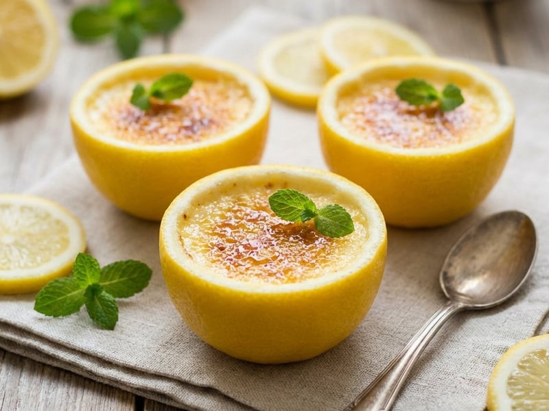 Crème Brûlée cu lămâie în coajă de fruct