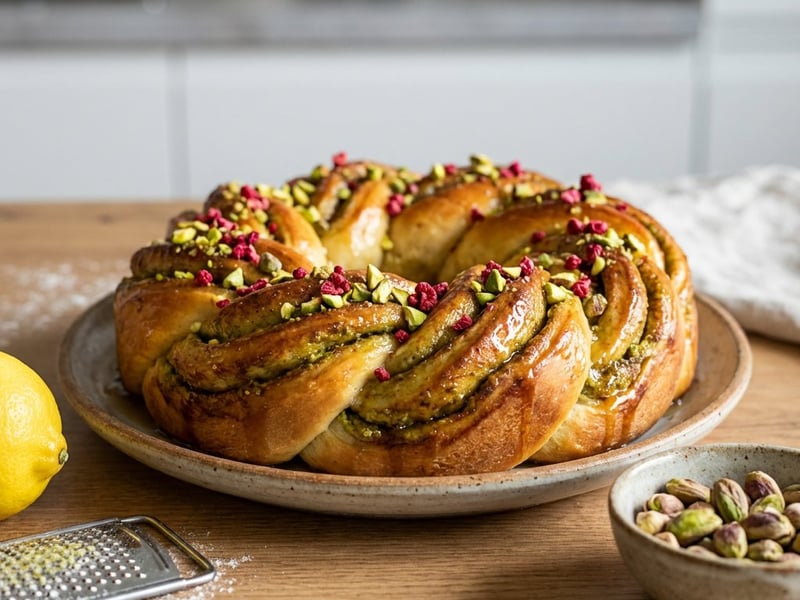 Braided Cozonac with Pistachio and Maple Glaze