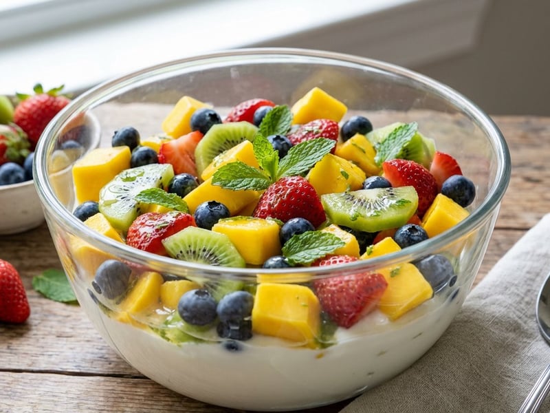 Salată de fructe de vară cu dressing de lime și iaurt grecesc