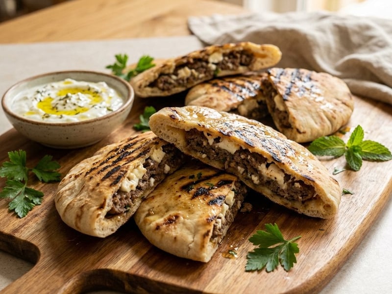 Arayes with beef and feta