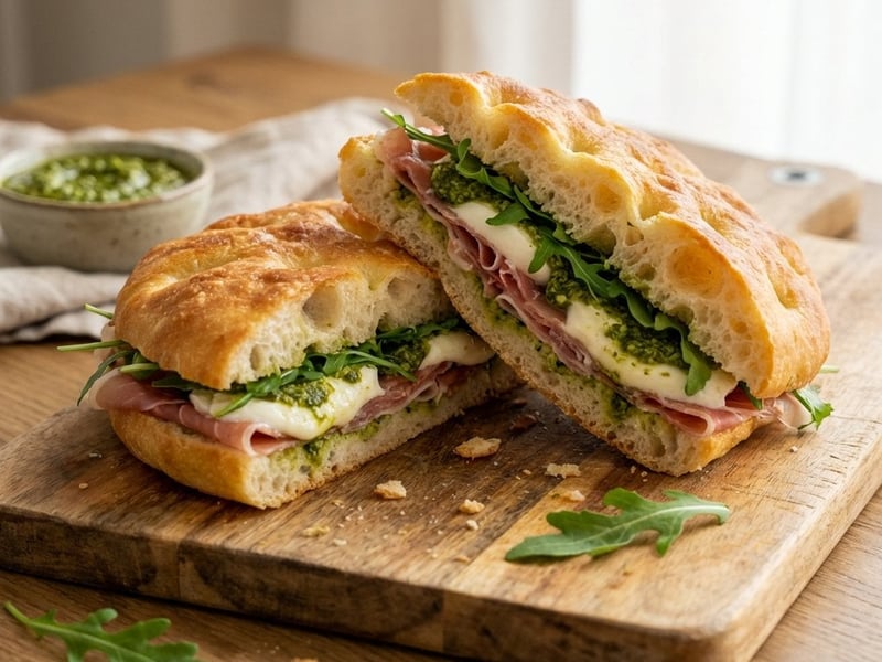 Sandviș Focaccia cu Prosciutto și Mozzarella