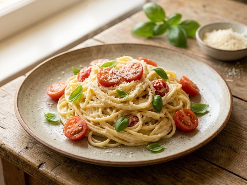 Spaghete cremoase cu roșii cherry și mascarpone