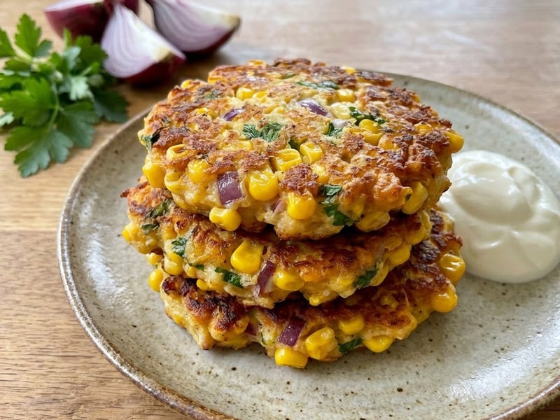 Corn Fritters with Dip, Sun-Dried Tomatoes, and Parmesan