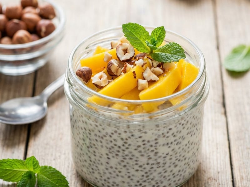 Iaurt cu semințe de chia și mango