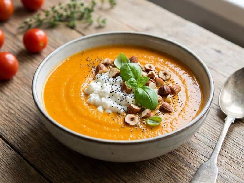 Supă cremă de legume coapte cu brânză cottage