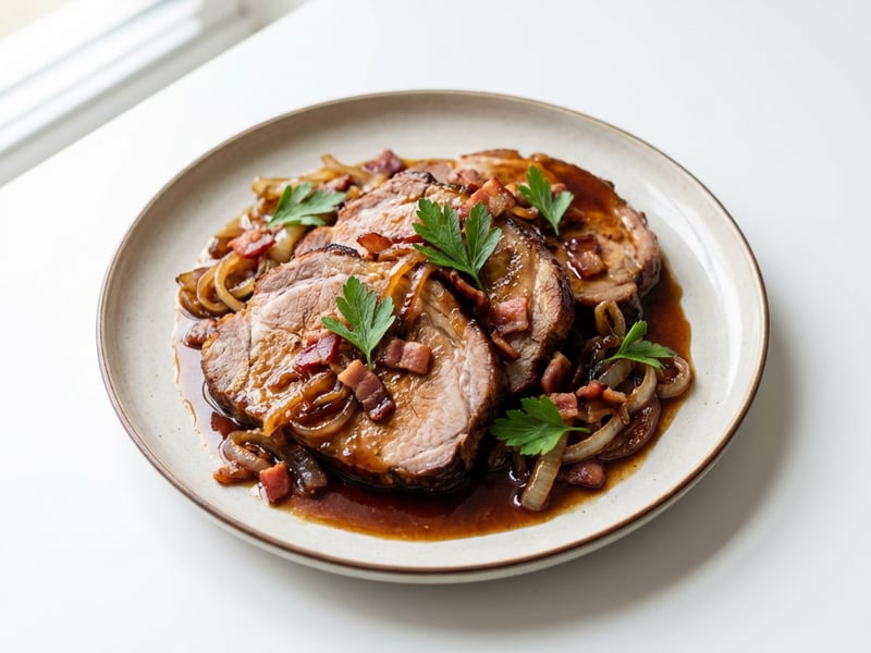 Pork neck with dark beer and honey