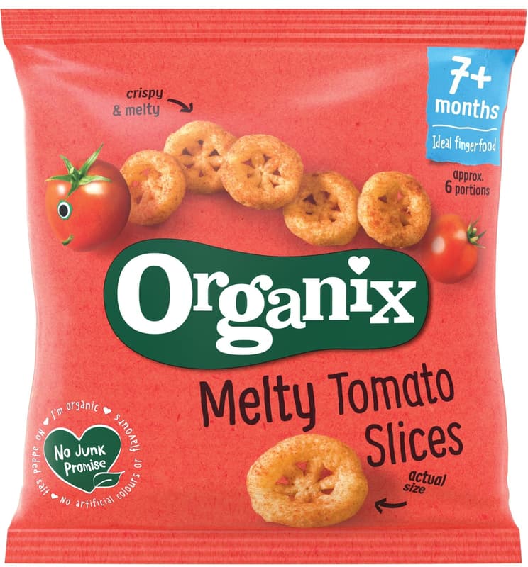 Organix ECO Snack din porumb cu rosii si morcovi +7 luni