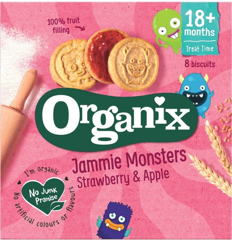 Organix Jammie Monsters ECO Biscuits with Strawberry and Apple Filling +18 months