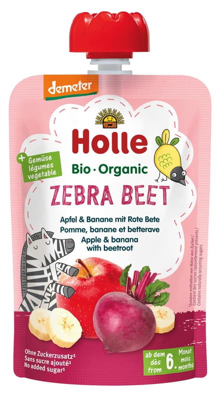 Holle Zebra Beet ECO Apple Puree with Banana and Beetroot