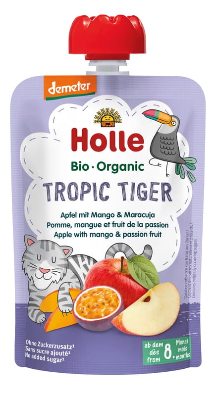 Holle Tropic Tiger ECO Piure de mere cu mango si fructul pasiunii