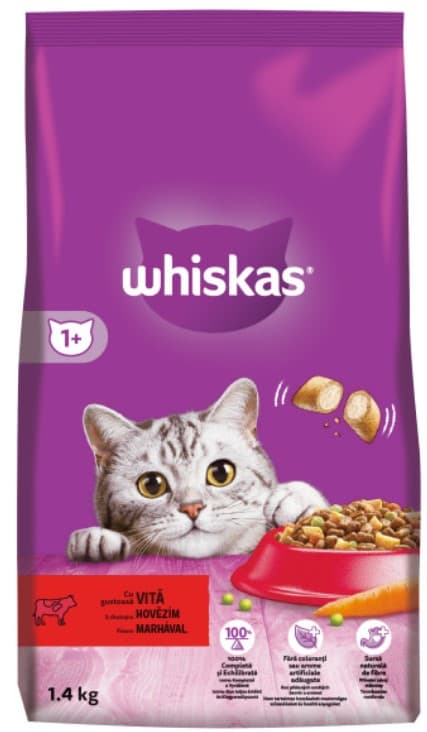 Whiskas Hrana uscata cu vita pentru pisici adulte
