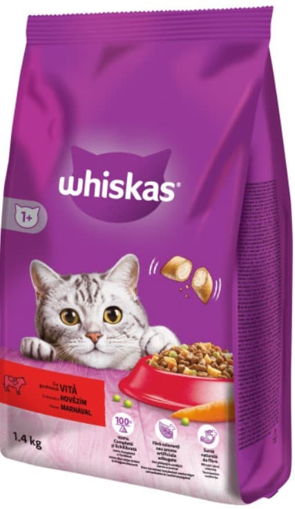 Whiskas Hrana uscata cu vita pentru pisici adulte