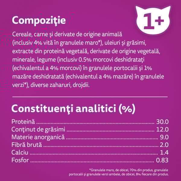 Whiskas Hrana uscata cu vita pentru pisici adulte