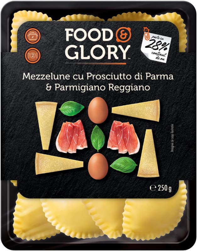 FOOD & GLORY Egg pasta filled with prosciutto di parma and parmigiano reggiano cheese