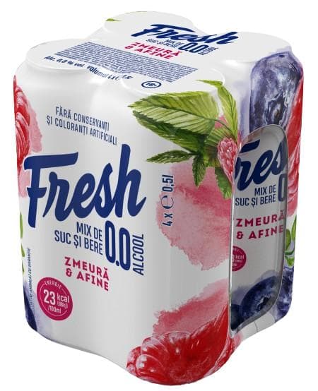 Fresh 0.0 Bere fara alcool mix cu suc de zmeura si afine doza 4 pack