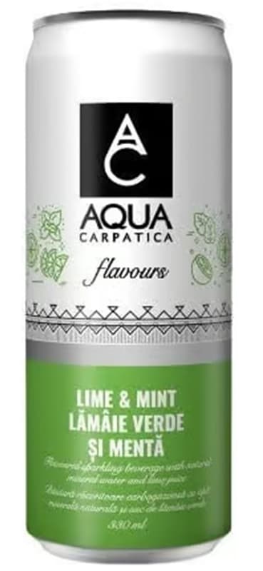 Aqua Carpatica Bautura racoritoare carbogazoasa cu apa minerala si suc de lamaie verde si menta doza
