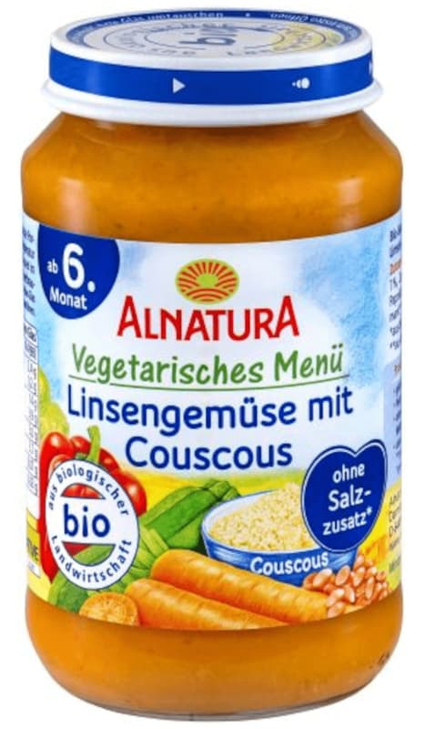 Alnatura ECO Meniu cu linte si legume cu cous cous, de la 6 luni