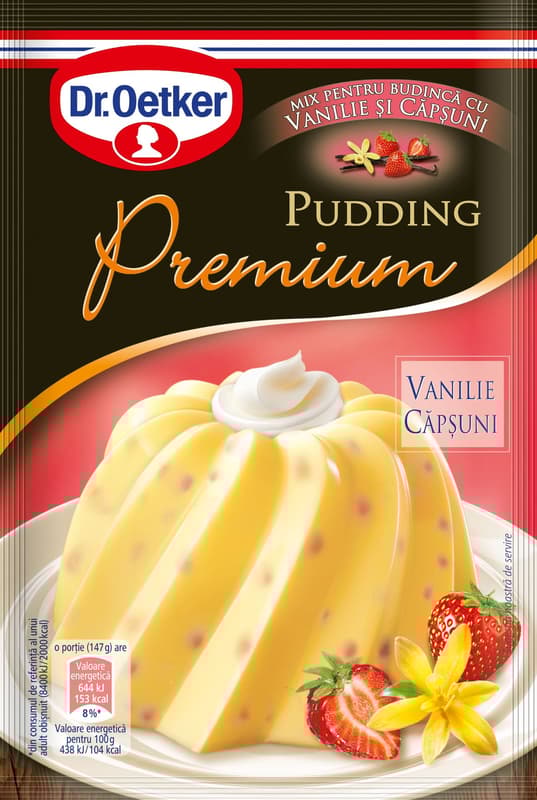 Dr.Oetker Premium praf pentru Pudding Vanilie cu bucati de capsuni