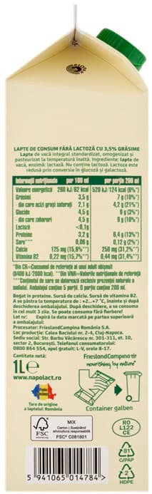 Napolact Lapte fara lactoza 3.5% grasime cutie