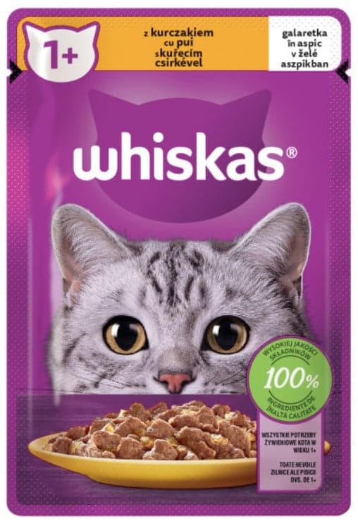 Whiskas hrana umeda pentru pisici adulte, cu pui in aspic 85g